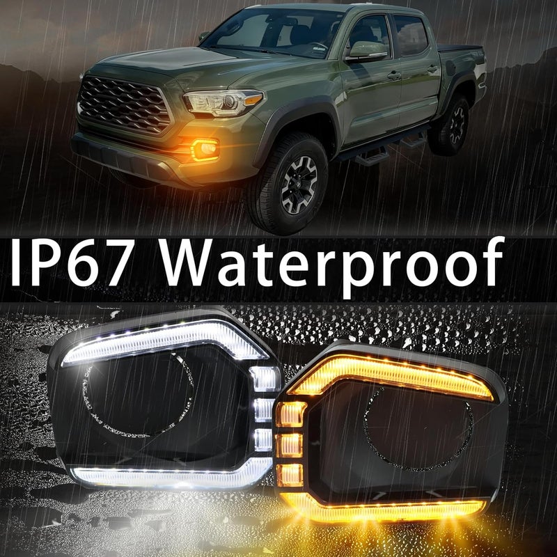 BINQIGOO LED Front Bumper Fog Light Daytime Running Lamp White/Amber Dynamic Sequential Turn Signal Light DRL For 2016-2023 Toyota Tacoma Accessories - Image 4